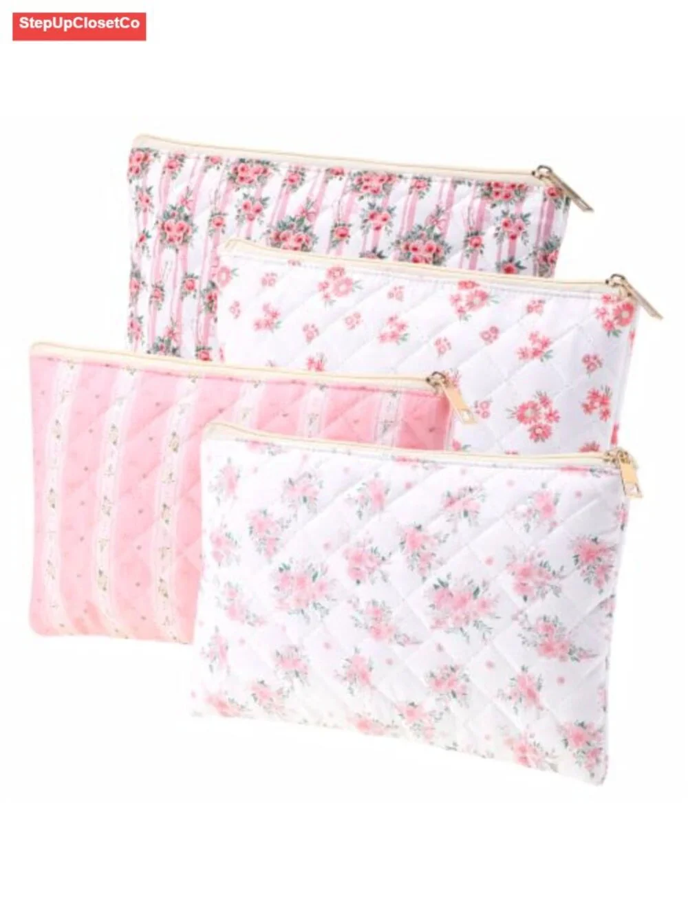 Cotton Makeup Bag Floral Cosmetic Pouch Zipper Travel Case Roomy Storage